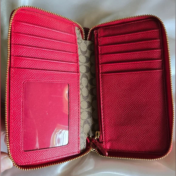 Coach Cherry Red Leather Double Zip Wallet - Picture 4 of 14